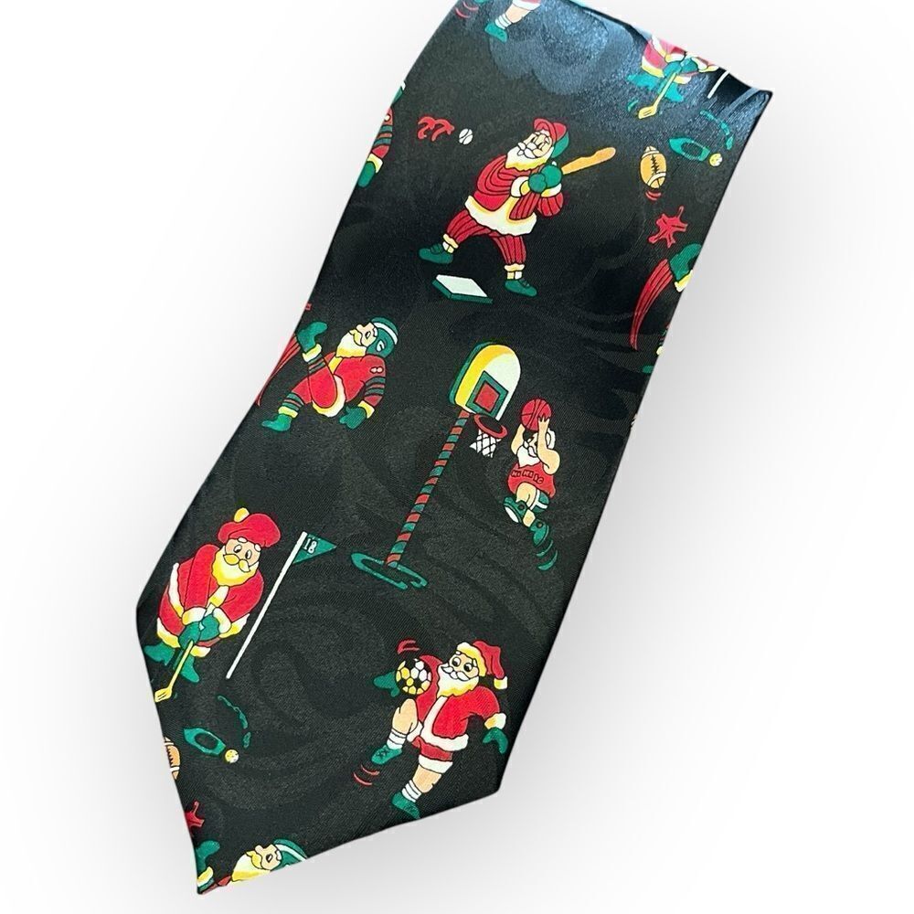 Museo Handmade Santa Claus Sports Tie Black Textured Santa Golf Football More